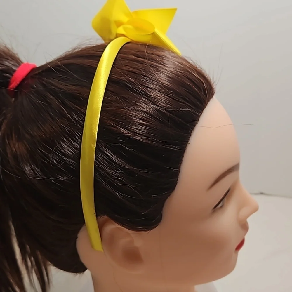 Hand Crafted yellow bow hairband hand crochet flower faux pearls beads floral
